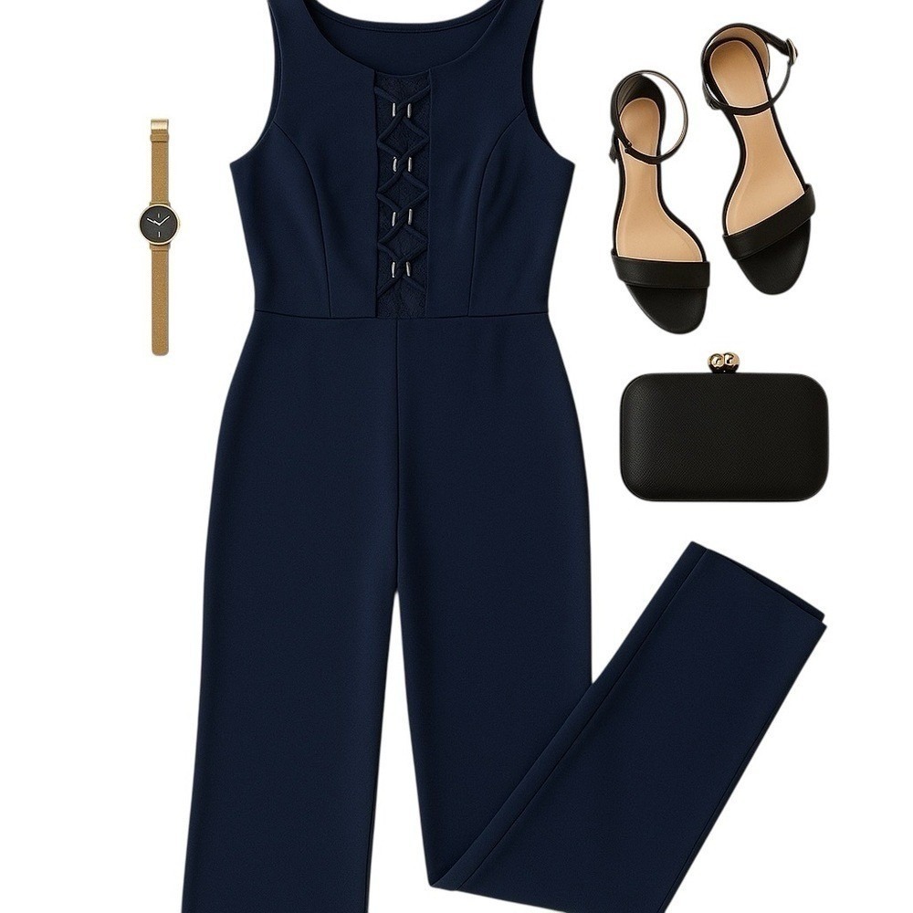 Guess by Marciano Brigetta Lace-Up Navy Jumpsuit Women's Small NWT Evening Party